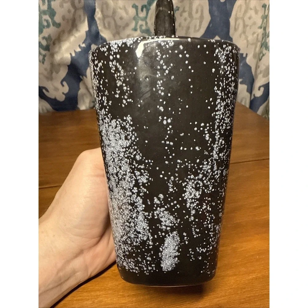 Vtg 1982 Handmade Ceramic Double Vase Signed  Speckled Black & White‎ Glaze